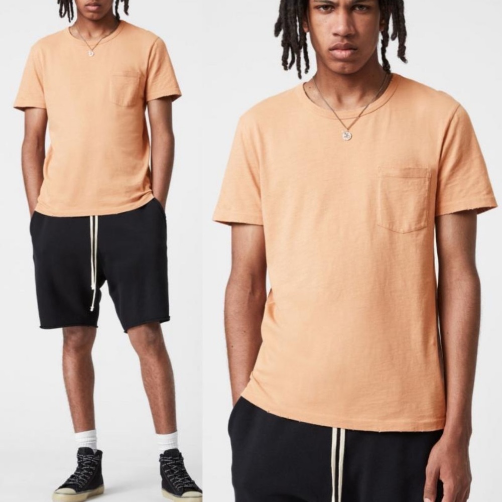 Allsaints Mens Gage Organic Cotton T-Shirt Orange Size XL Short Sleeve Crew Neck
